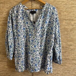 Premise Floral Printed Top Floral Peasant Split Neck Boho 3/4 Sleeve NEW Small